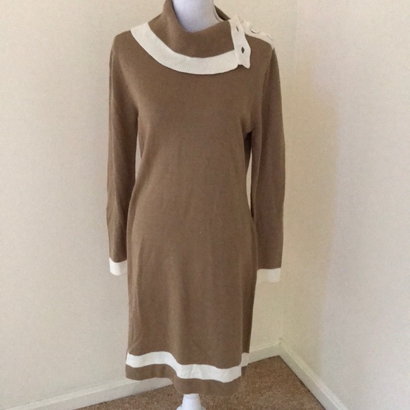 Calvin Klein Dresses | Nwt! Calvin Klein Large Tan Ivory Combo Sweater Dress | Color: Tan | Size: L | Pm-39807485's Closet